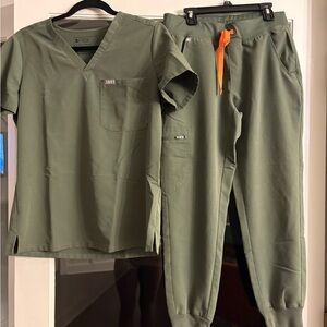 Figs Olive Green V-Neck Scrub Top